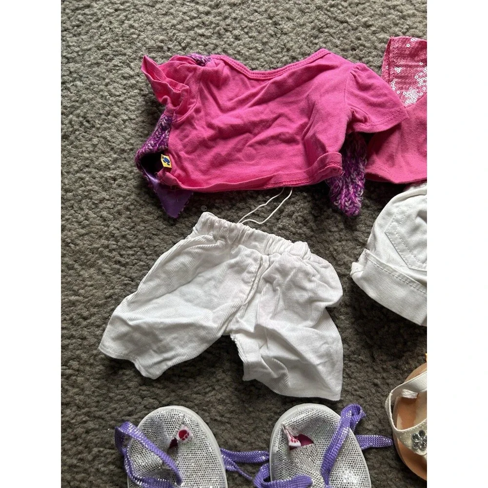 6 Piece Build A Bear Girls Summer Spring Clothing Lot Pink, Purple,White W/Shoes